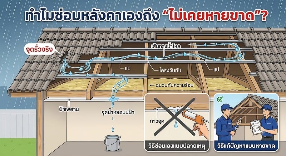 บริการแก้ปัญหาหลังคารั่วซึม ตรวจเช็กโครงสร้างหลังคาบ้าน