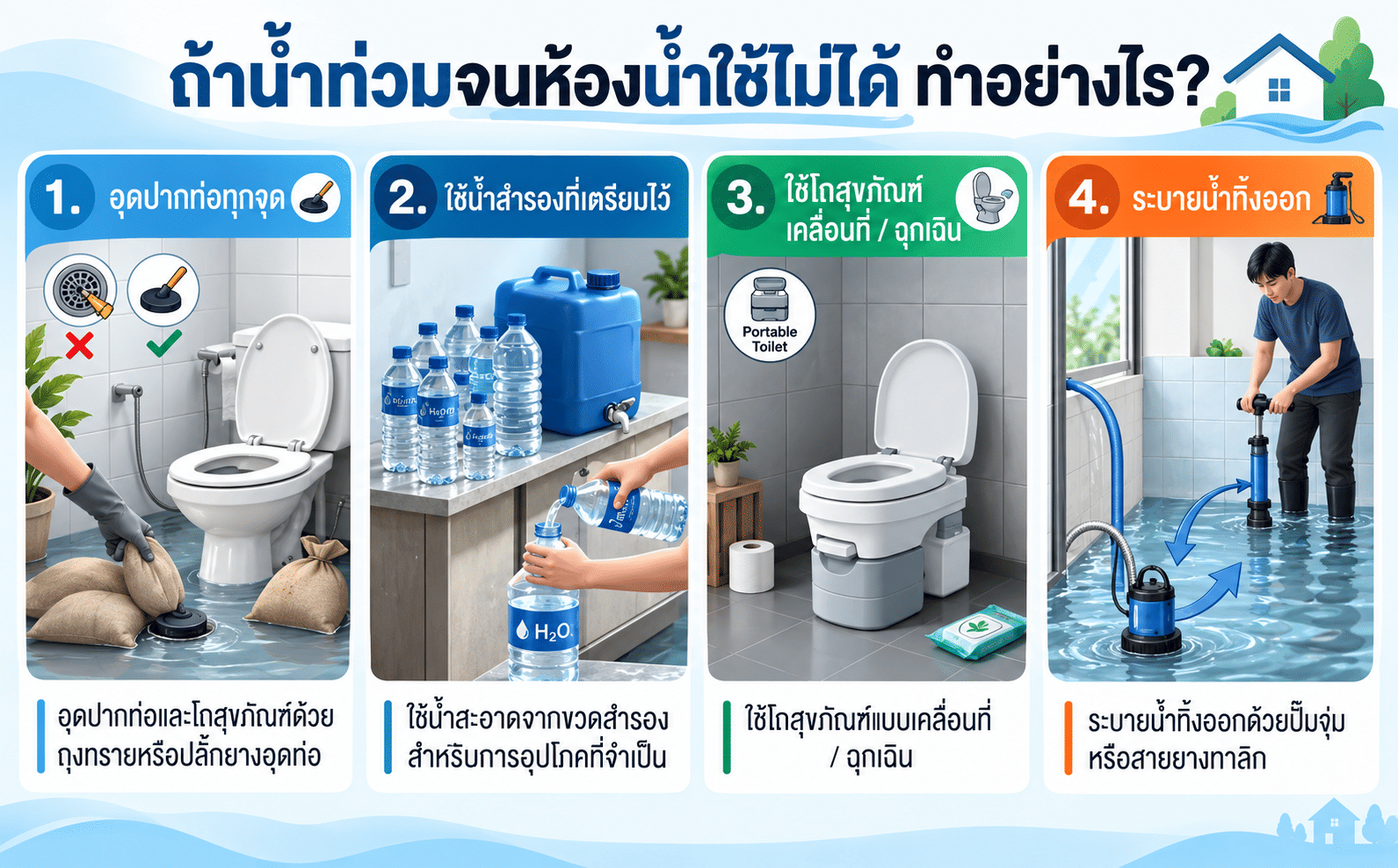 ห้องน้ำใช้ไม่ได้เมื่อน้ำท่วม