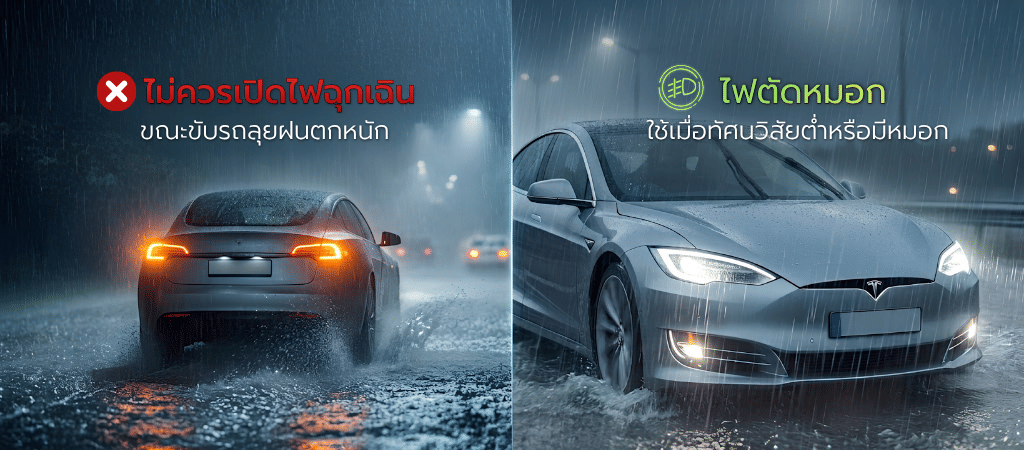ไม่ควรเปิดไฟฉุกเฉินขณะขับรถลุยฝนตกหนัก
