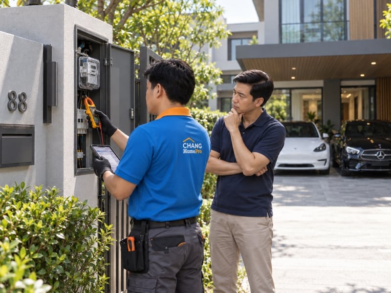 ช่างโฮมโปรตรวจสอบขนาดมิเตอร์ไฟก่อนติดตั้ง EV Charger ที่บ้าน