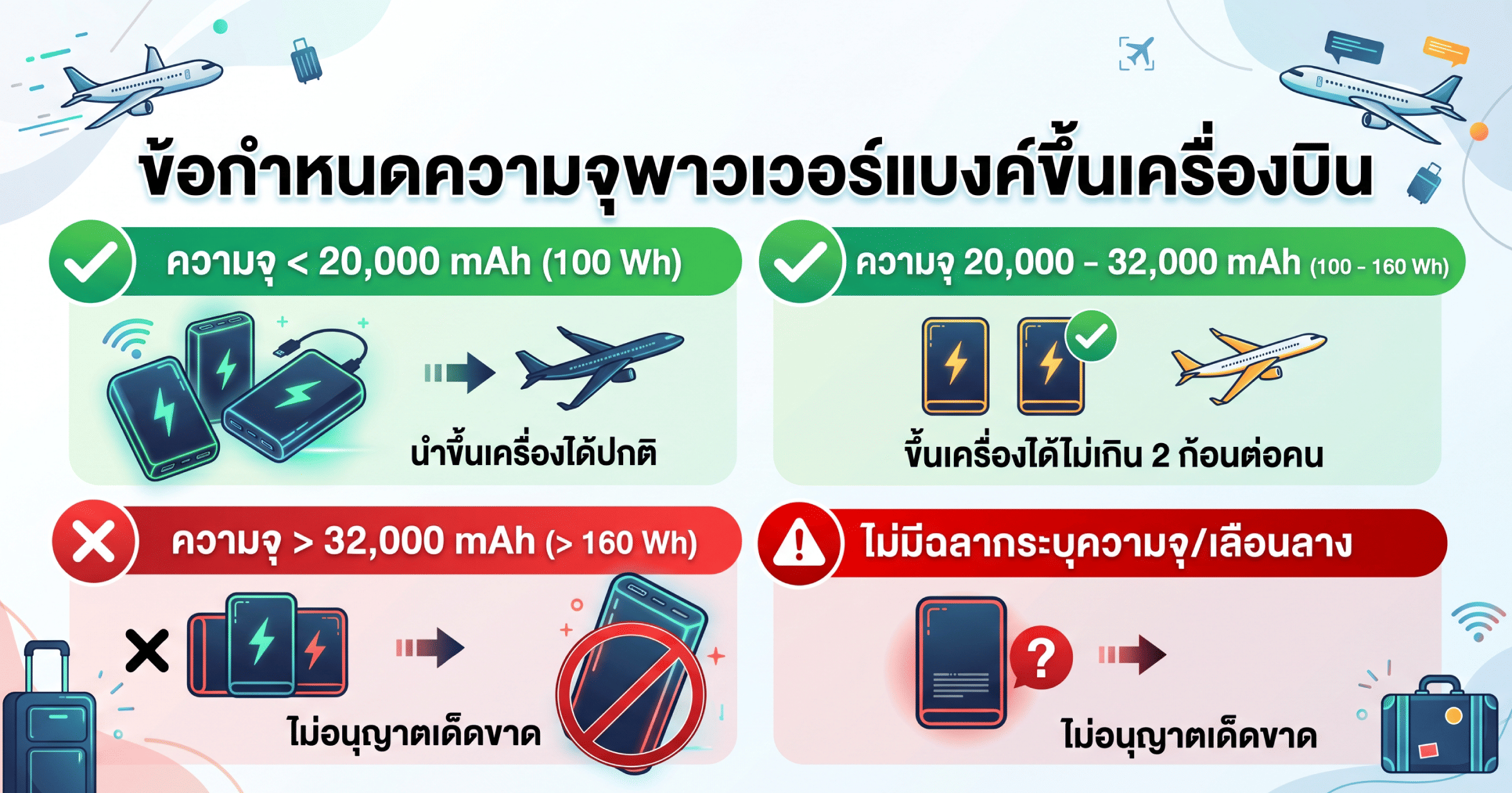 ความจุพาวเวอร์แบงค์ที่เหมาะสำหรับเอาขึ้นเครื่องบิน