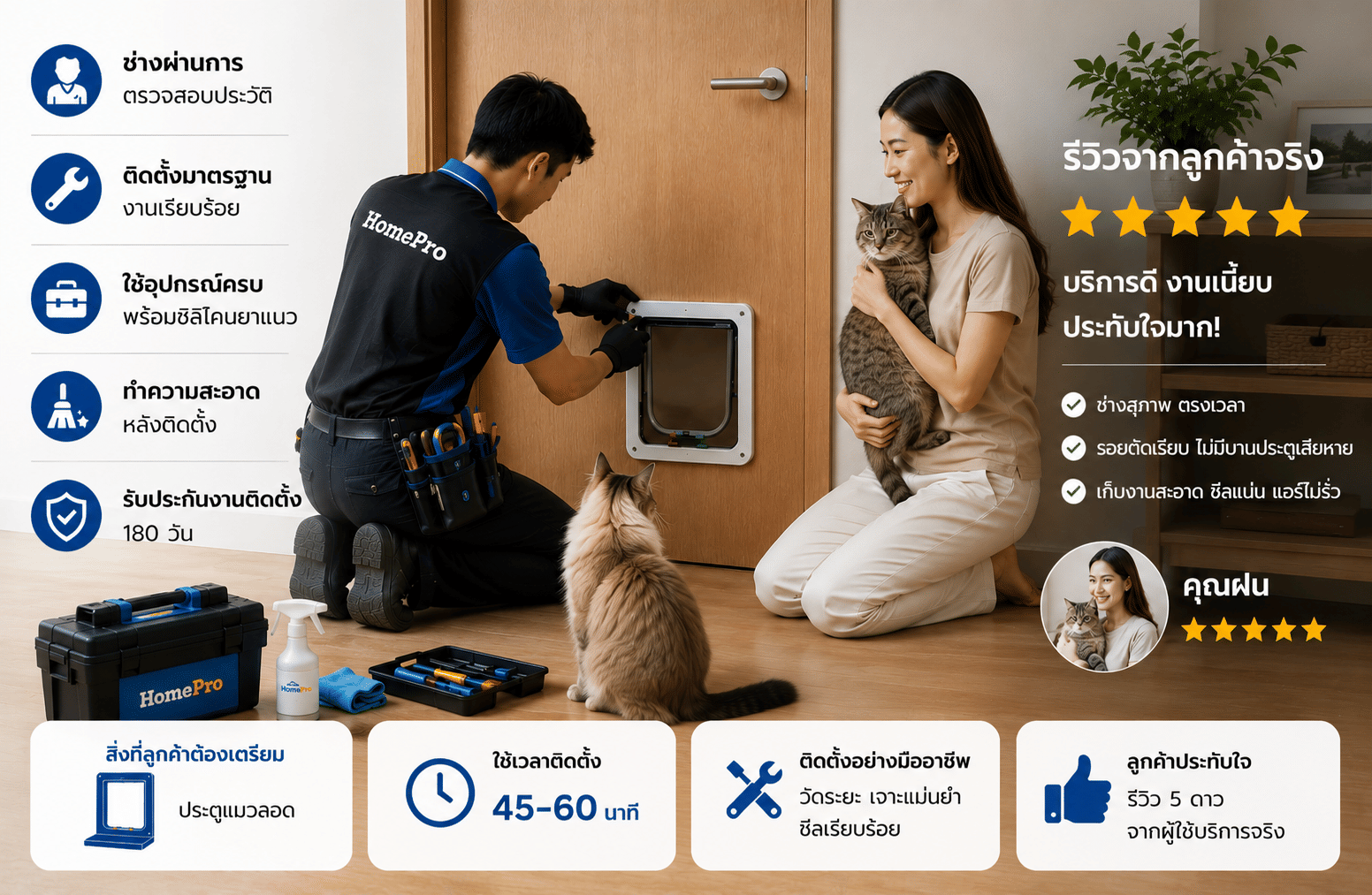 ติดตั้งประตูแมว Homepro