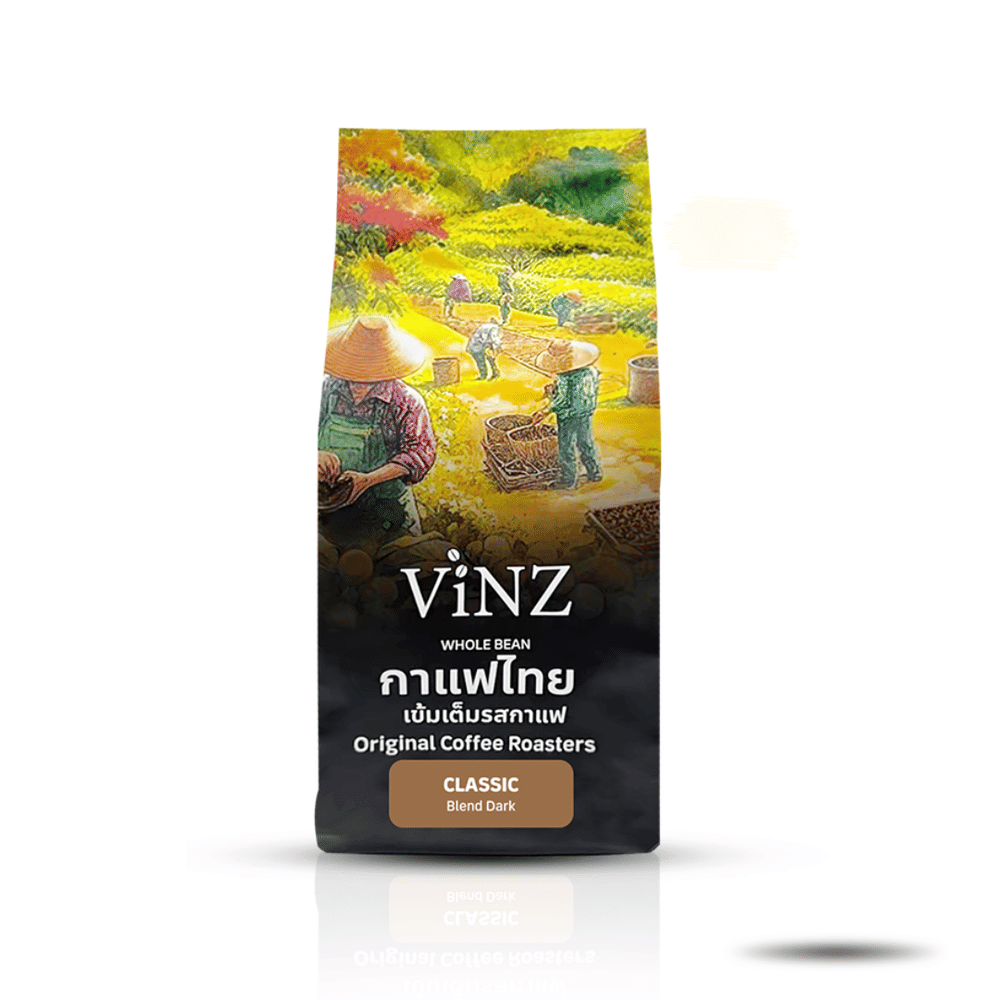 กาแฟคั่วบด ViNZ ดอยช้าง คลาสสิค อาราบิก้า เบลน โรบัสต้า,พีเบอร์รี่ คั่วเข้ม 1 ถุง 250 กรัม