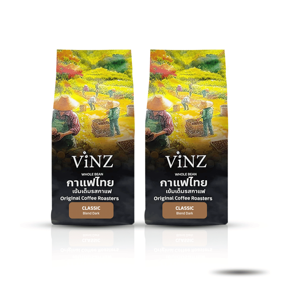 กาแฟคั่วบด ViNZ ดอยช้าง คลาสสิค อาราบิก้า เบลน โรบัสต้า,พีเบอร์รี่ คั่วเข้ม 2 ถุง (ถุงละ 250 กรัม)