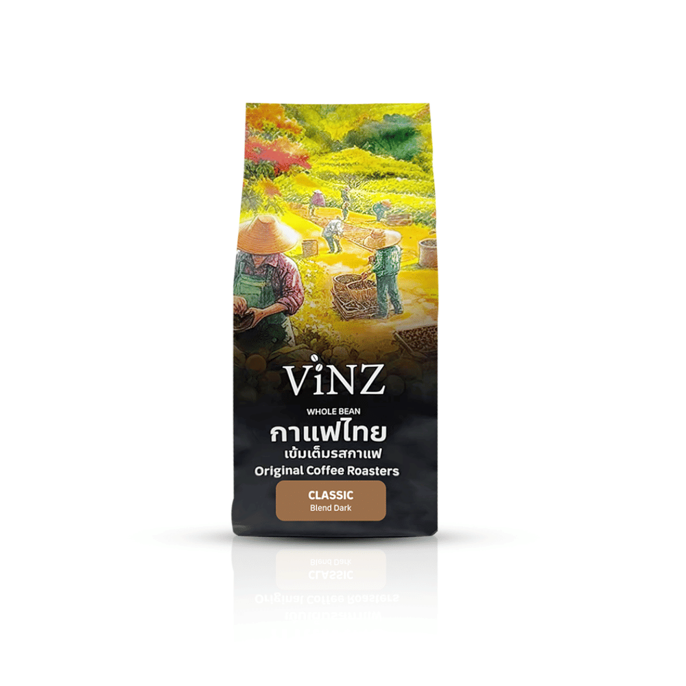 เมล็ดกาแฟ ViNZ ดอยช้าง คลาสสิค อาราบิก้า เบลน โรบัสต้า,พีเบอร์รี่ คั่วเข้ม 1 ถุง 250 กรัม