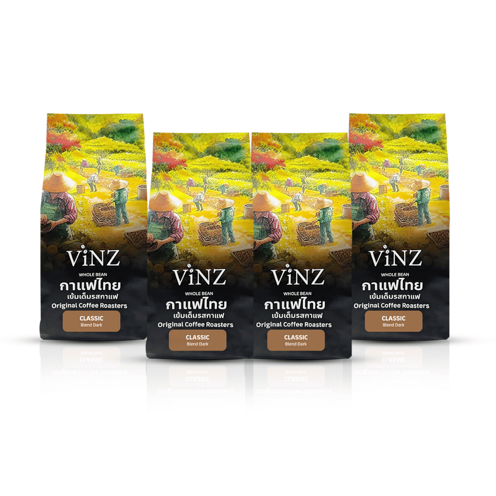 เมล็ดกาแฟ ViNZ ดอยช้าง คลาสสิค อาราบิก้า เบลน โรบัสต้า,พีเบอร์รี่ คั่วเข้ม 4 ถุง (ถุงละ 250 กรัม)