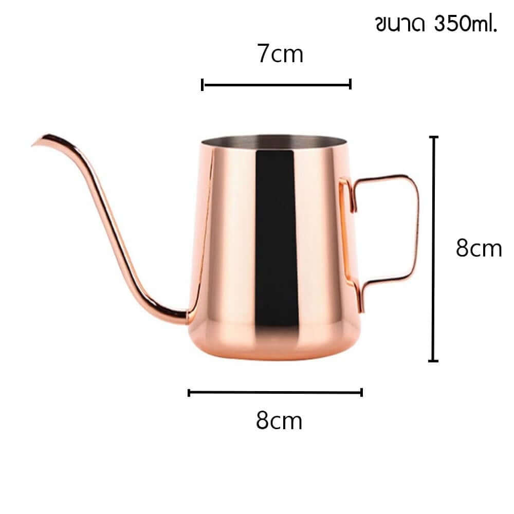 กาดริป สแตนเลส สำหรับชงกาแฟ กาปากยาว (แบบไม่มีฝาปิด) ETZEL สีชมพูโรสโกลด์ 350ml มีหูจับ