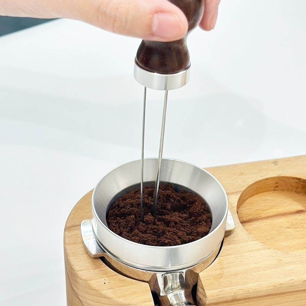 เข็มเกลี่ยผงกาแฟ ETZEL สแตนเลส ด้ามไม้แท้ พร้อมแท่นวาง