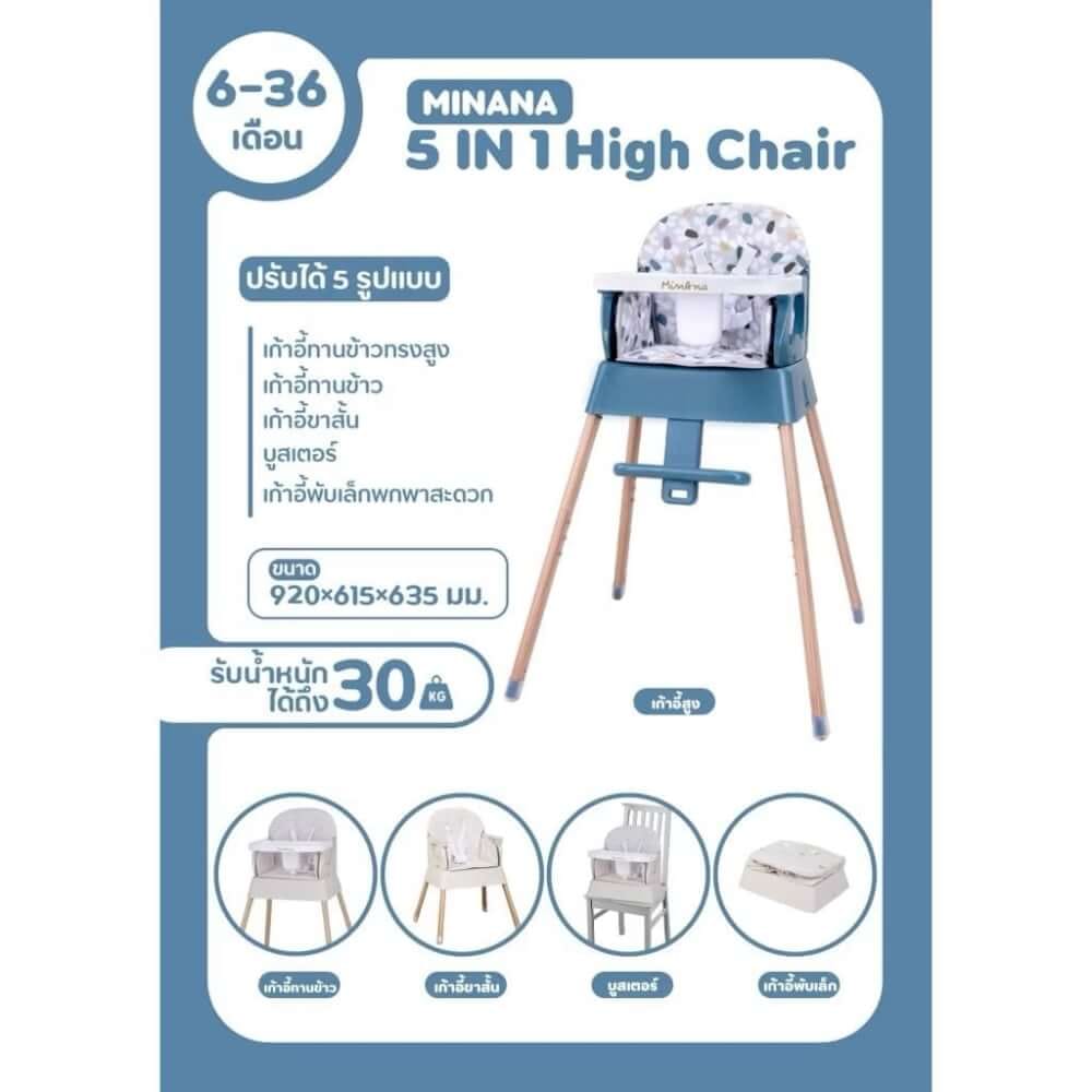 เก้าอี้ทานข้าว 5IN1 HIGH CHAIR MINANA สีเบจ_1