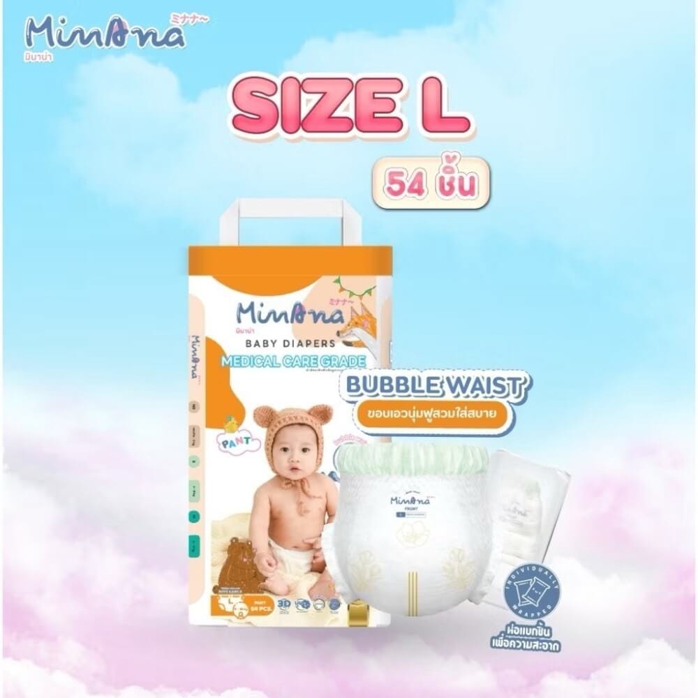 ผ้าอ้อมสำเร็จรูป MINANA ไซส์ L 54 ชิ้น_2