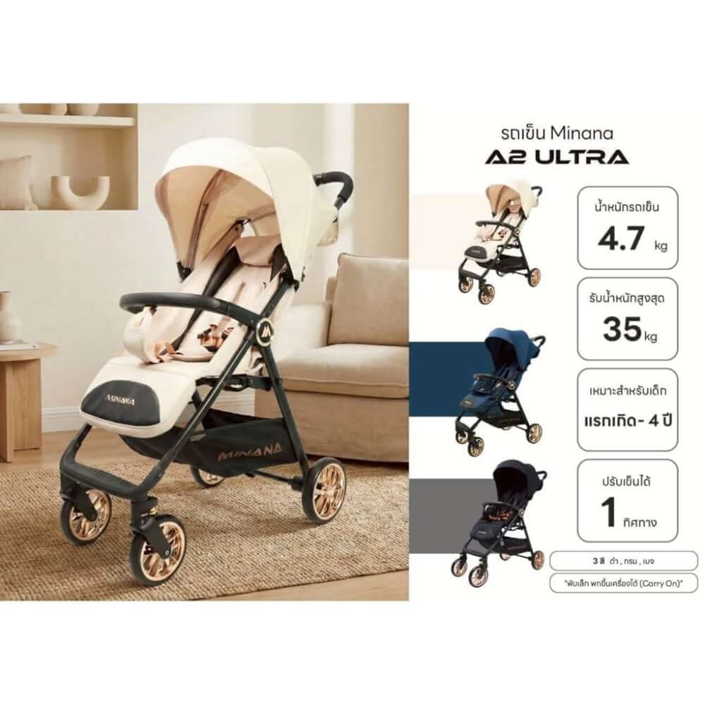 รถเข็นเด็กพับเล็ก ขึ้นเครื่องได้ NEW A2 ULTRA MINANA สีเบจ_2