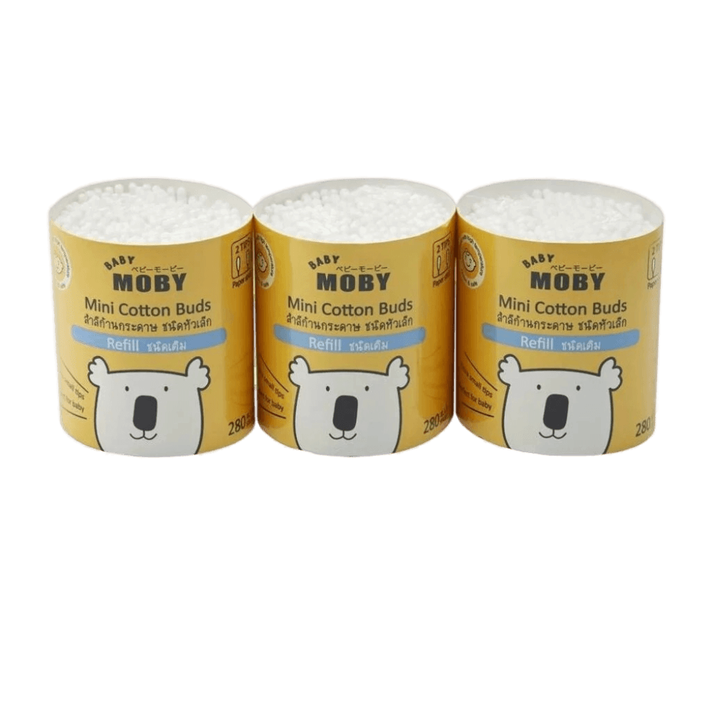 คอตตอนบัตหัวเล็ก แบบเติม Mini Cotton Buds BABY MOBY