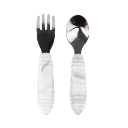 ชุดช้อนส้อมสแตนเลส ด้านจับซิลิโคน 18m+ Bumkins Spoon and Fork Set Marble