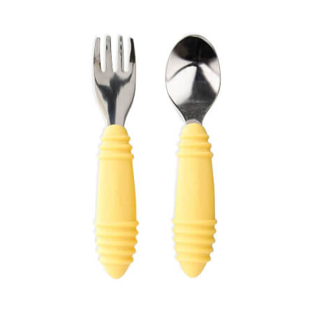 ชุดช้อนส้อมสแตนเลส ด้านจับซิลิโคน 18m+ Bumkins Spoon and Fork Set Pineapple