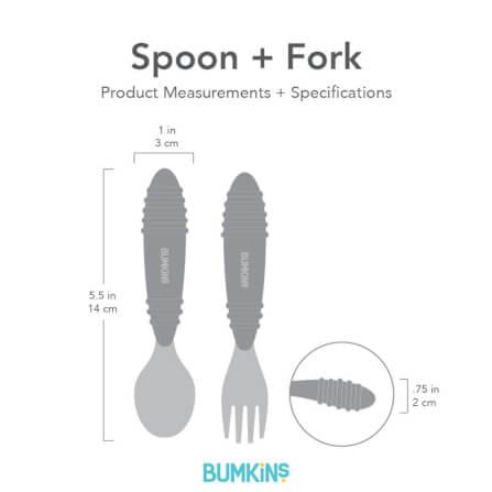 ชุดช้อนส้อมสแตนเลส ด้านจับซิลิโคน 18m+ Bumkins Spoon and Fork Set Pink_1