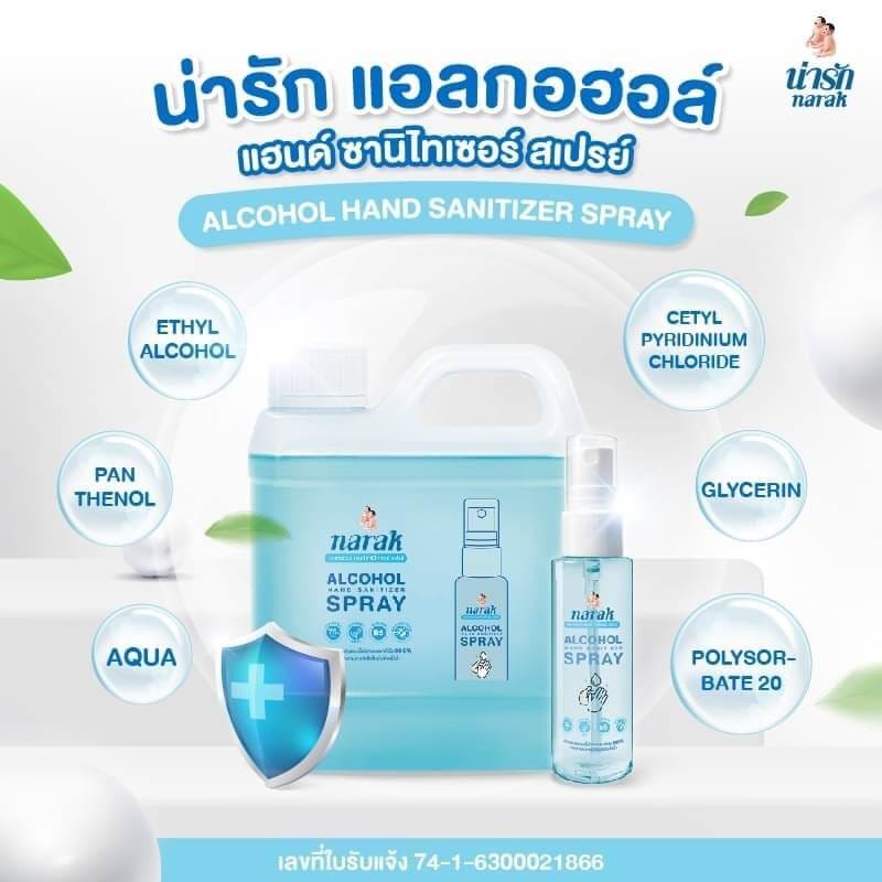 แอลกอฮอล์สเปรย์กลิ่น NARAK FLORAL (สีฟ้าใส) ชนิดน้ำ 500 มล.  2 แถม 2