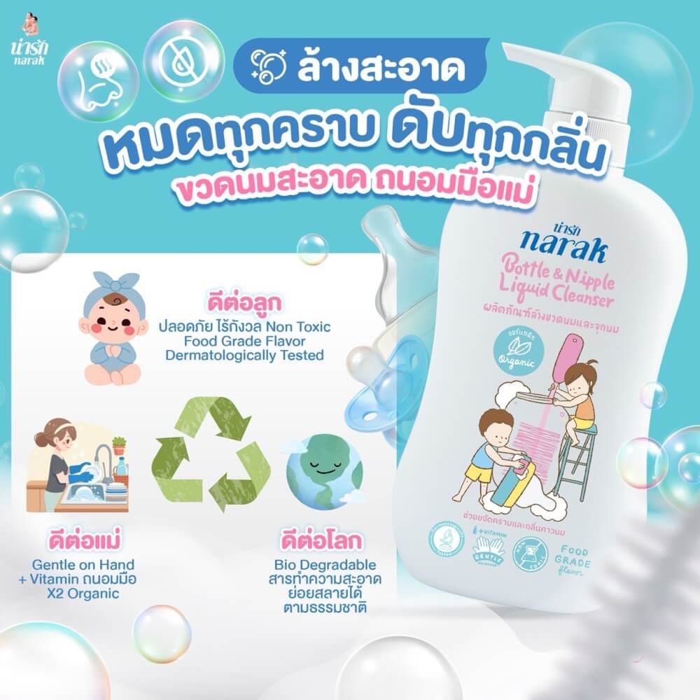 ผลิตภัณฑ์ล้างขวดนมและจุกนม NARAK น่ารักออร์แกนิก 600มล.