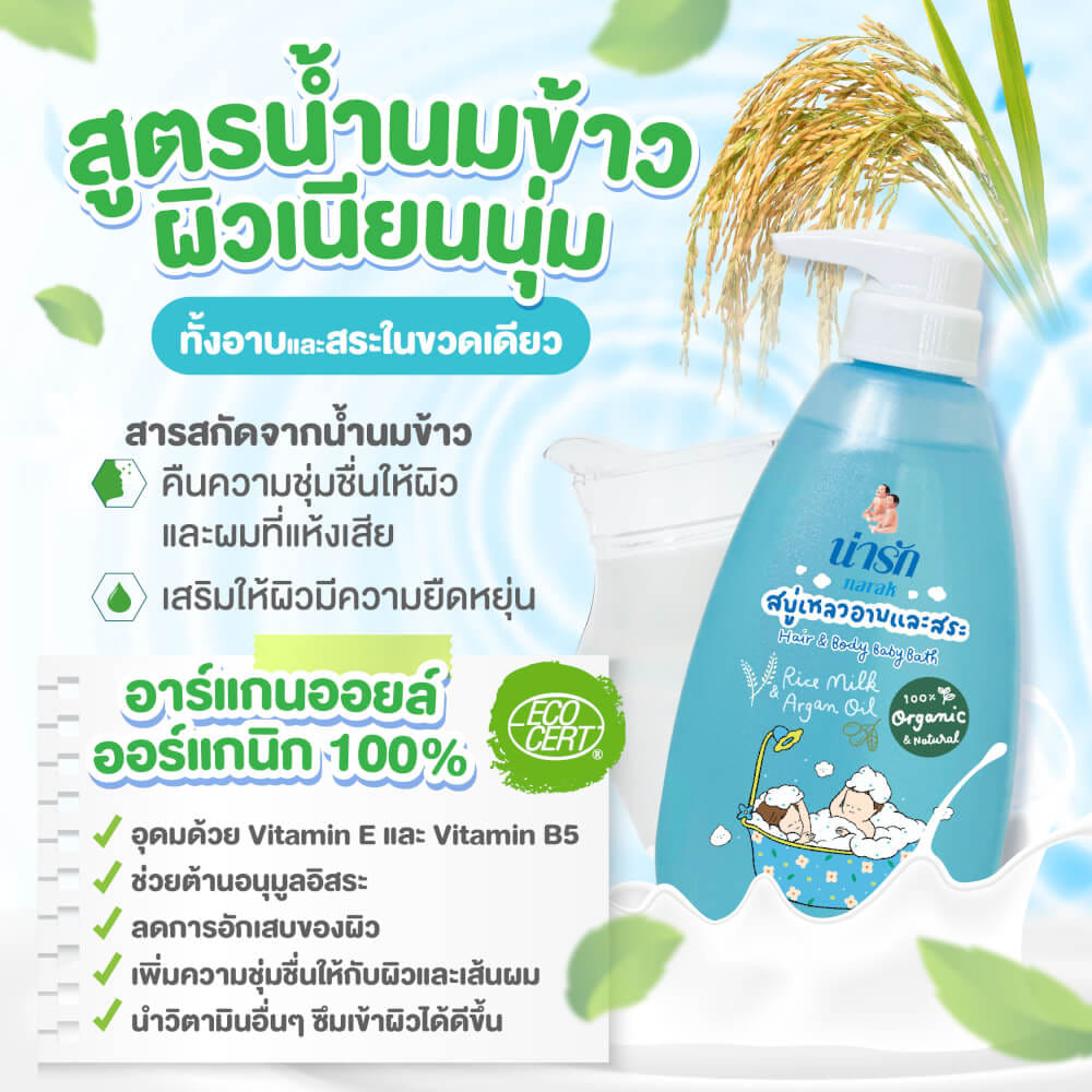 สบู่เหลวอาบและสระออร์แกนิก NARAK ไรซ์มิลค์&อาร์แกนออยล์ 380 มล._2