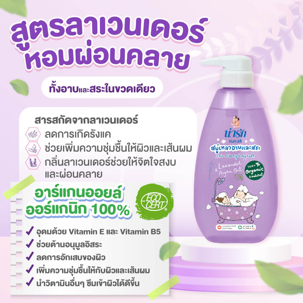 สบู่เหลวอาบและสระออร์แกนิก NARAK ลาเวนเดอร์&อาร์แกนออยล์ 380 มล._2