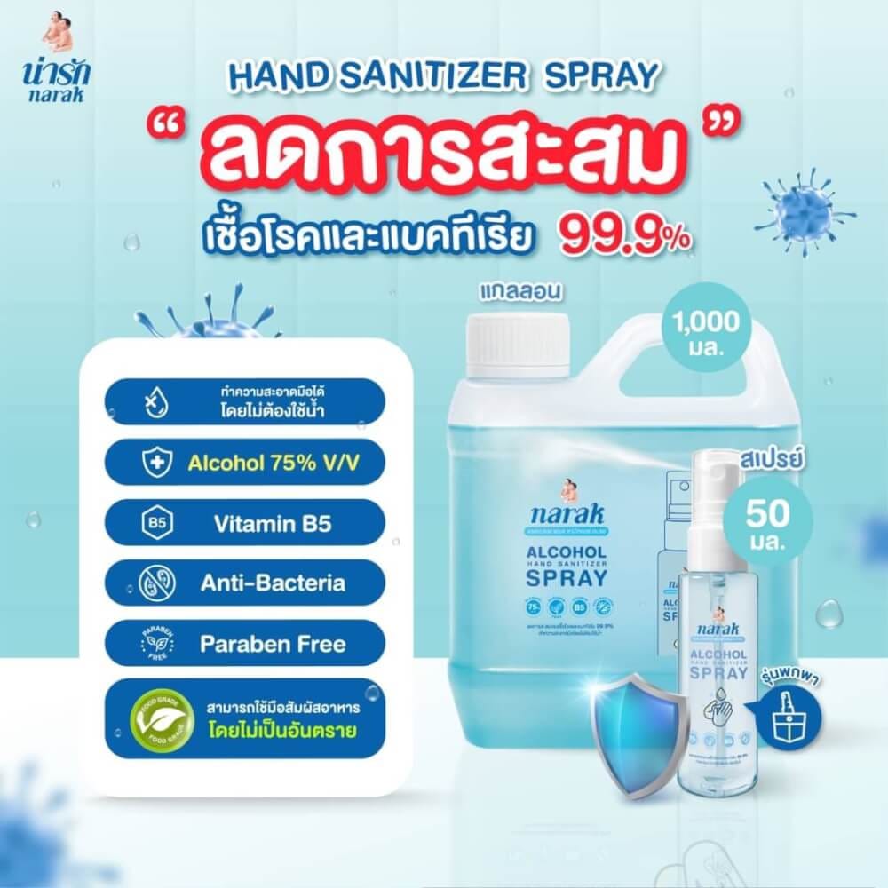 น่ารักแอลกอฮอล์ สเปรย์ Narak กลิ่น Floral ชนิดน้ำ 1000 มล. ยกลัง 12 แกลลอน