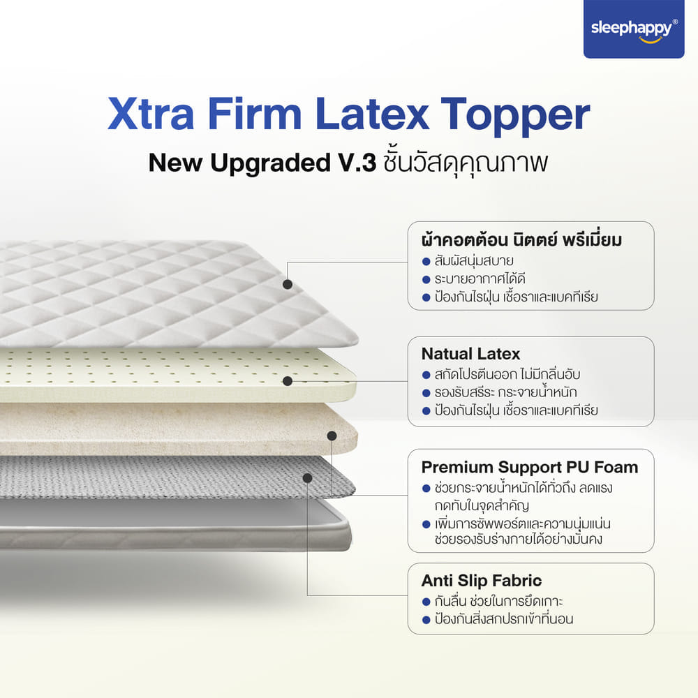 แผ่นรองนอน 5 ฟุต SLEEPHAPPY XTRAFIRM LATEX
