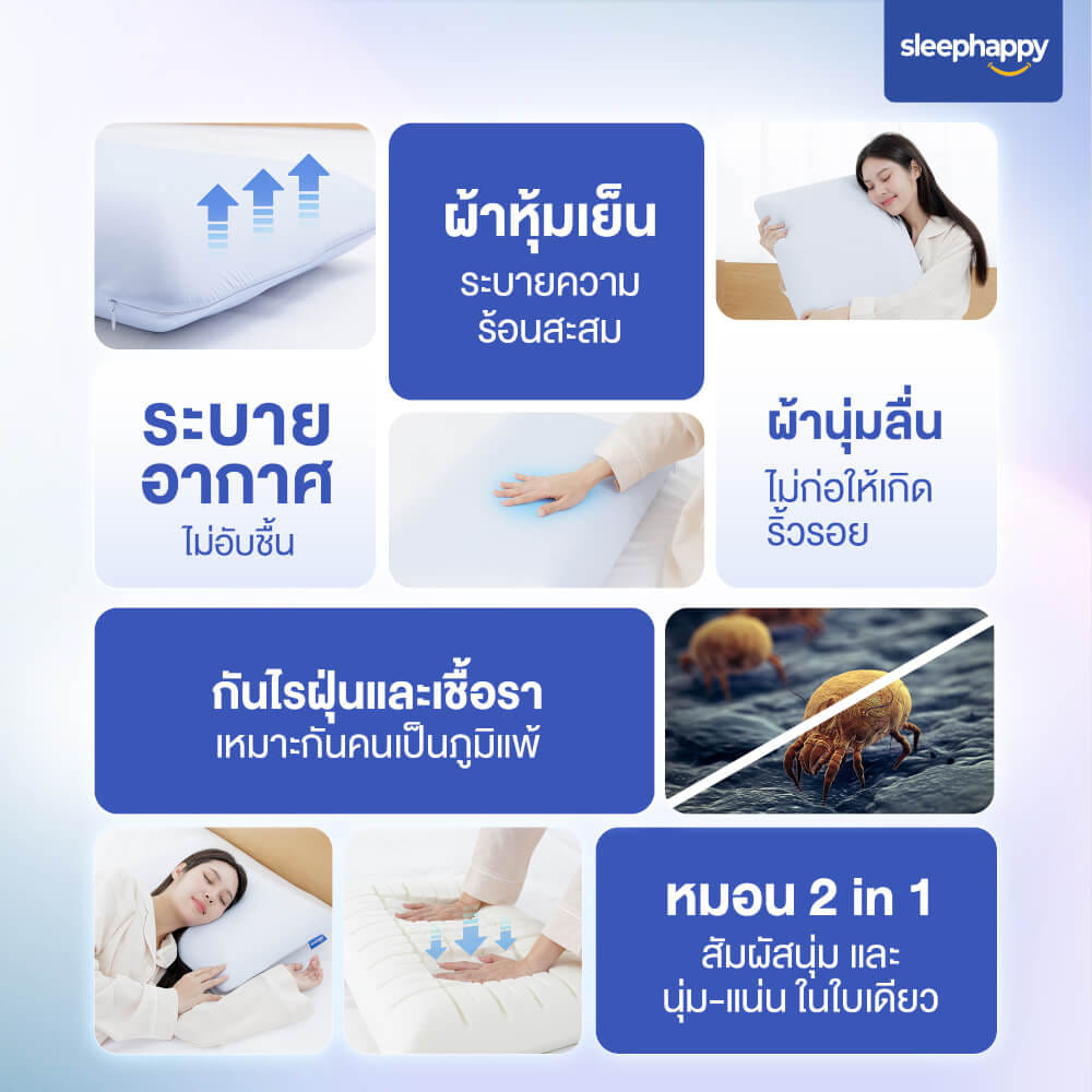 หมอนเมมโมรี่โฟมสุขภาพ SLEEPHAPPY รุ่น CUBE PILLOW นอนได้ 2 ด้าน