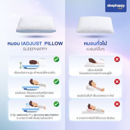 หมอนสุขภาพปรับความสูง-ต่ำได้ SLEEPHAPPY รุ่น IADJUST PILLOW_6