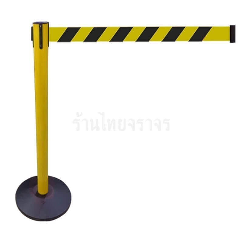 เสากั้นทางเดินเหล็ก ไทยจราจร ชนิดสายดึงกลับอัตโนมัติ  ความสูง 102 CM. ความยาวเชือก 3 เมตร สีเหลือง-ดำ (ราคาต่อต้น)_1