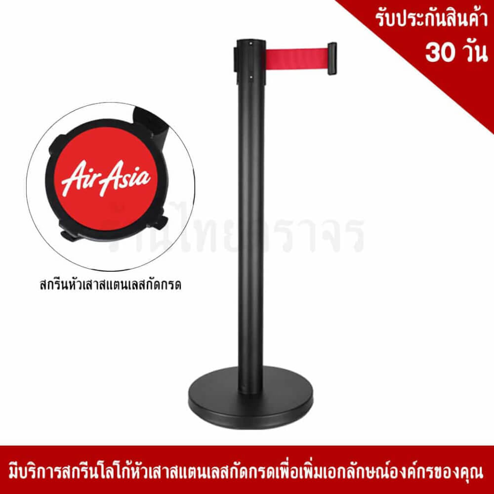 เสากั้นทางเดินสแตนเลส ไทยจราจร ความสูง 90 ซม. ชนิดสายดึงกลับอัตโนมัติ สายยาว 2 เมตร สีดำ (ราคาต่อต้น)_2