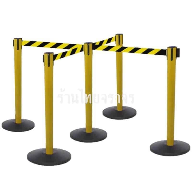 เสากั้นทางเดินเหล็ก ไทยจราจร ชนิดสายดึงกลับอัตโนมัติ  ความสูง 102 CM. ความยาวเชือก 3 เมตร สีเหลือง-ดำ (ราคาต่อต้น)_2