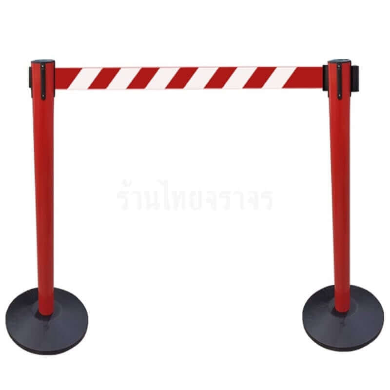เสากั้นทางเดินเหล็ก ไทยจราจร ชนิดสายดึงกลับอัตโนมัติ  ความสูง 102 CM. ความยาวเชือก 3 เมตร สีแดง-ขาว (ราคาต่อต้น)_2
