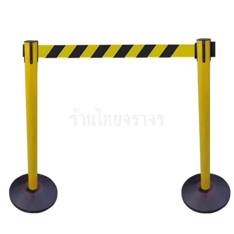 เสากั้นทางเดินเหล็ก ไทยจราจร ชนิดสายดึงกลับอัตโนมัติ  ความสูง 102 CM. ความยาวเชือก 3 เมตร สีเหลือง-ดำ (ราคาต่อต้น)_3