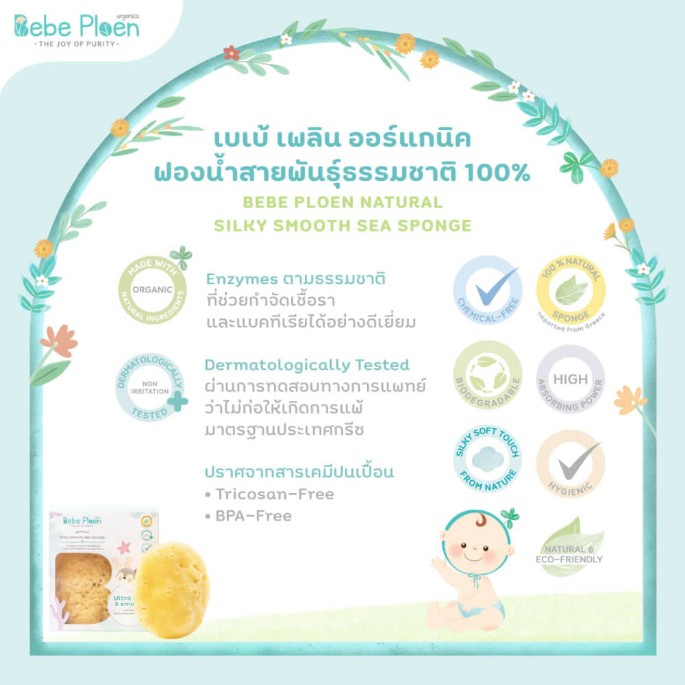 ฟองน้ำสายพันธุ์ธรรมชาติ 100% เบเบ้ เพลิน ออร์แกนิค (ขนาดกลาง)