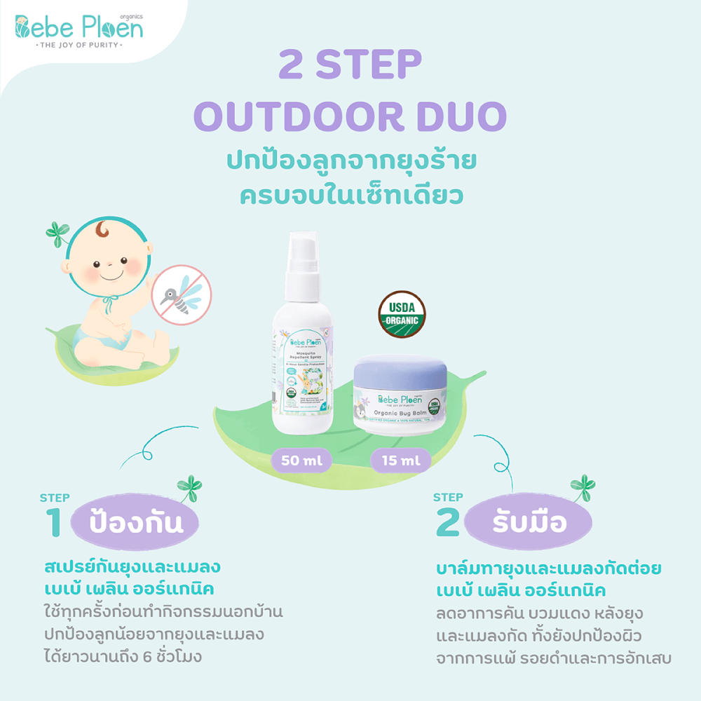 ชุดของขวัญ สเปรย์กันยุงและแมลงสูตรธรรมชาติและบาล์มทาหลังยุงและแมลงกัด เบเบ้ เพลิน ออร์แกนิค
