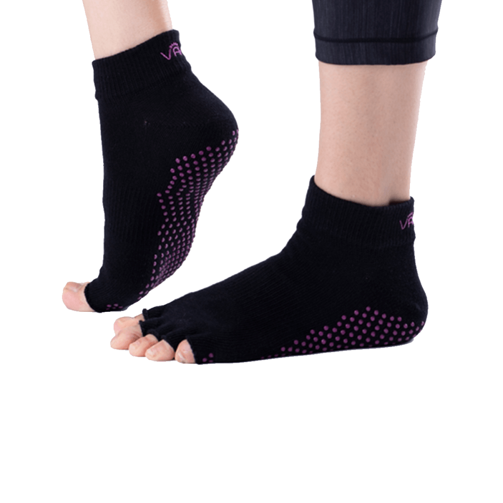 ถุงเท้ากันลื่นเปิดนิ้ว Vaken รุ่น Grip Socks Half Toe ไซส์ M/L สีดำดอทม่วง