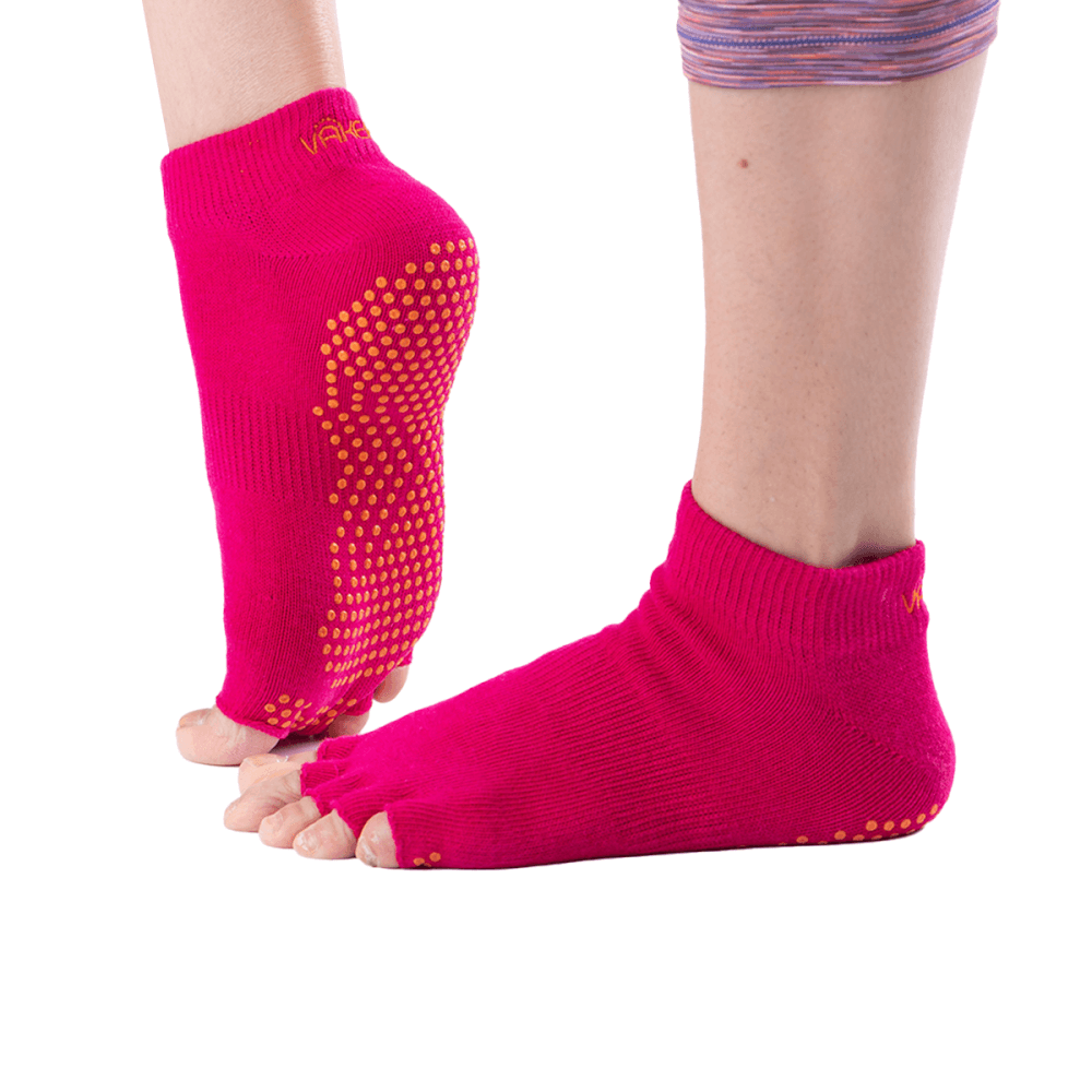 ถุงเท้ากันลื่นเปิดนิ้ว Vaken รุ่น Grip Socks ไซส์ M/L สีชมพูดอทส้ม