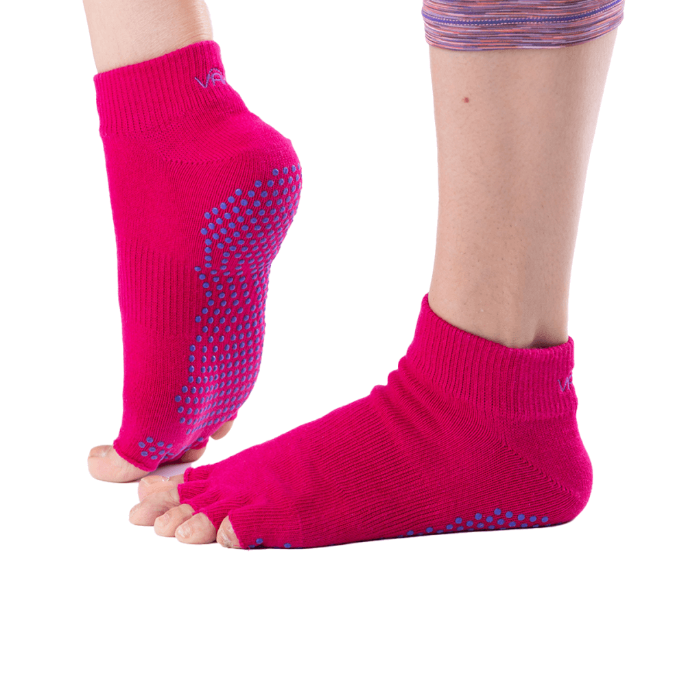 ถุงเท้ากันลื่นเปิดนิ้ว Vaken รุ่น Grip Socks ไซส์ M/L สีชมพูดอทม่วง