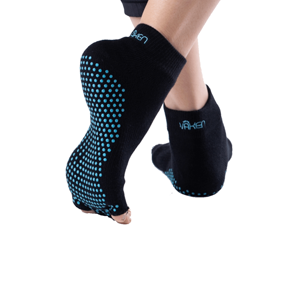 ถุงเท้ากันลื่นเปิดนิ้ว Vaken รุ่น Grip Socks Half Toe ไซส์ M/L สีดำดอทเขียว