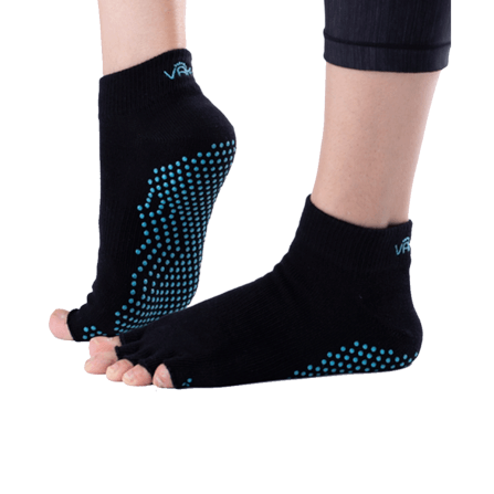 ถุงเท้ากันลื่นเปิดนิ้ว Vaken รุ่น Grip Socks Half Toe ไซส์ M/L สีดำดอทเขียว_0