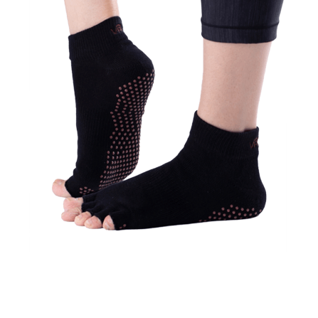 ถุงเท้ากันลื่นเปิดนิ้ว Vaken รุ่น Grip Socks Half Toe สีดำดอทน้ำตาล ไซส์ M/L_0
