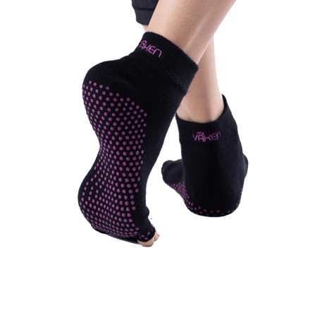 ถุงเท้ากันลื่นเปิดนิ้ว Vaken รุ่น Grip Socks Half Toe ไซส์ M/L สีดำดอทม่วง_3