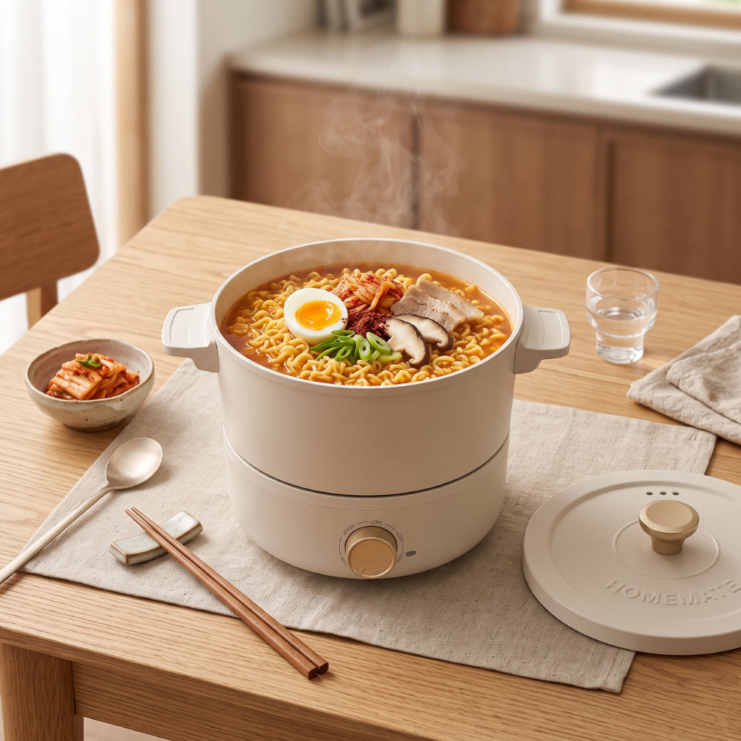 ชุดเตาไฟฟ้าพร้อมหม้อ HOMEMATE HOM-120050 2.5 ลิตร สีครีม_4