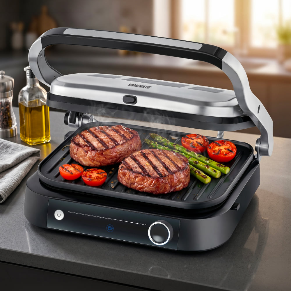 เตาปิ้งย่าง 2 ด้าน SMARTCHEF PRO HOMEMATE HOM-260068 สีเงิน-ดำ_5