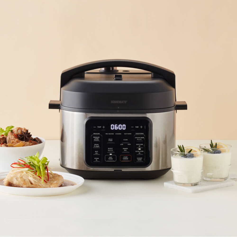 หม้ออัดแรงดันไฟฟ้า WIDE MAX SMART COOKER (PRESSURE+) HOMEMATE (HOM-126061) 6 ลิตร สีดำ-สเตนเลส_1