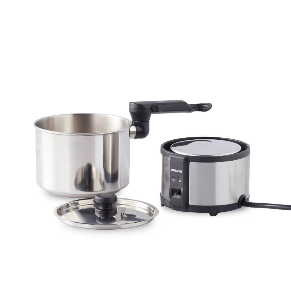 เตาไฟฟ้าพร้อมหม้อพกพา สเตนเลส 304 HOMEMATE (HOM-123501) ความจุ 1 ลิตร สีเงิน_4