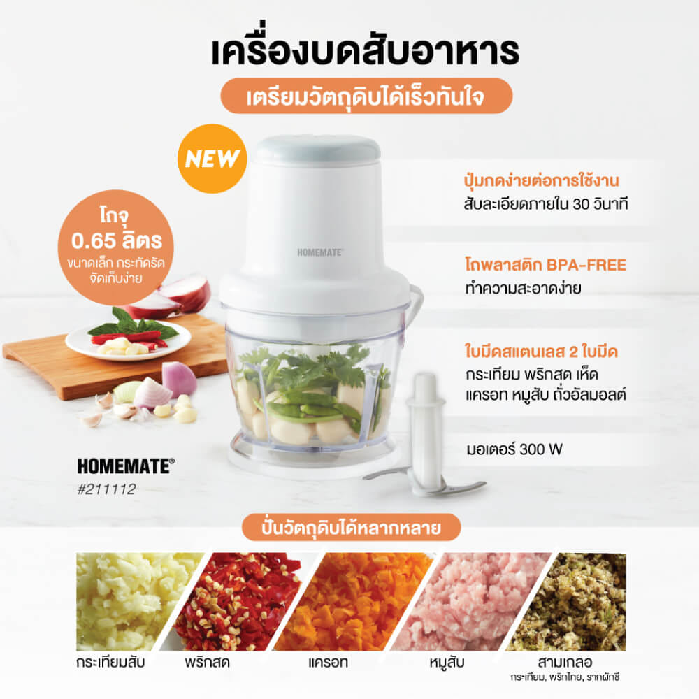 เครื่องบดสับอาหาร HOMEMATE (HOM-211112) 0.65 ลิตร สีขาว_6