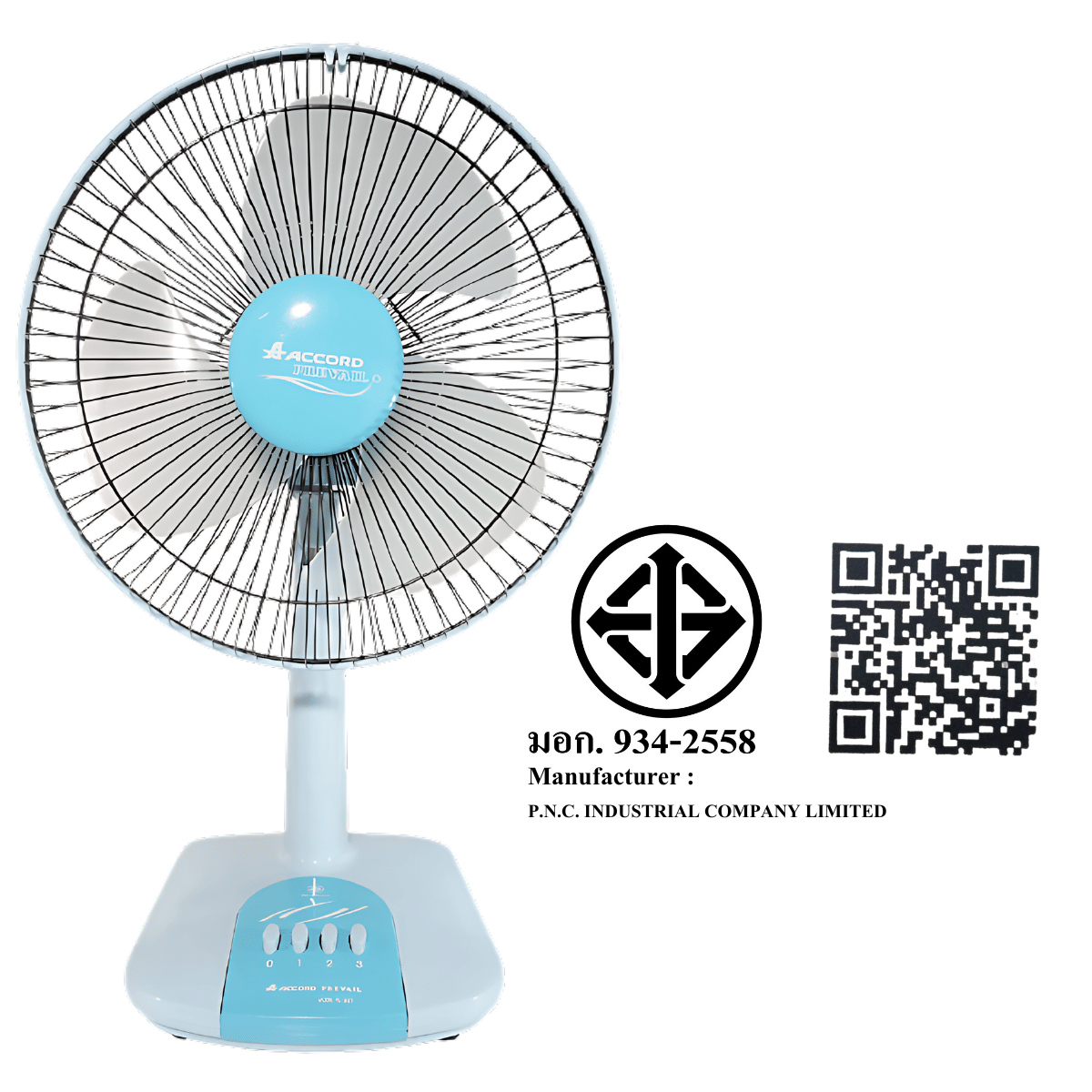 พัดลมตั้งโต๊ะ ACCORD PREVAIL 12 นิ้ว รุ่น AC-203 สีฟ้า_3