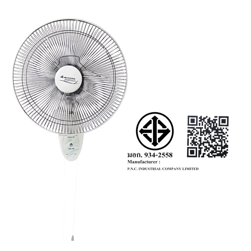 พัดลมติดผนัง16 นิ้ว Accord Prevail แบบ 2 เชือกดึง รุ่น AC-16W สีขาว_4