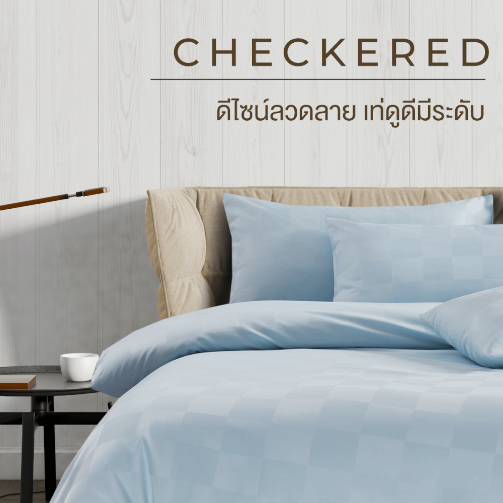 ชุดผ้าปูที่นอน 3.5 ฟุต 4 ชิ้น IBED ลายตาราง MILKY BLUE พร้อมผ้านวมเย็บติด