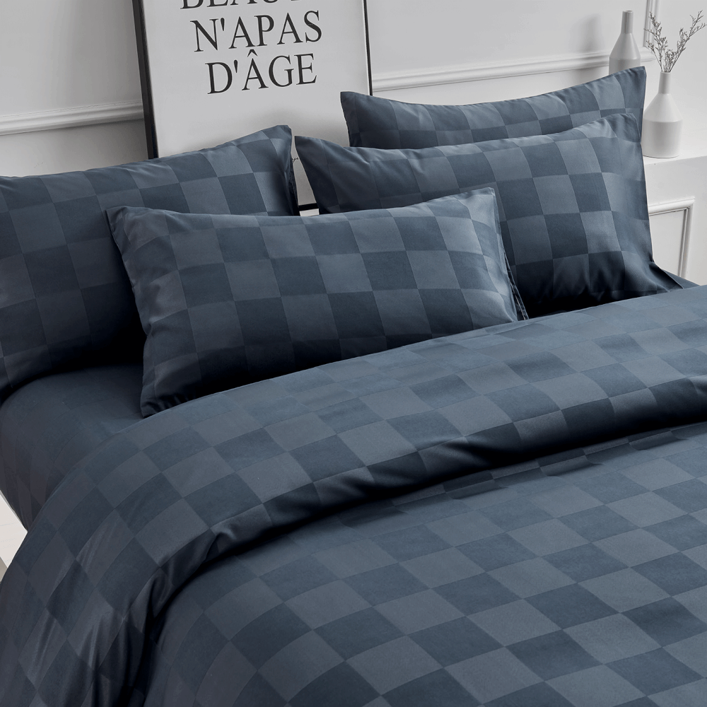 ชุดผ้าปูที่นอน 5 ฟุต 5 ชิ้น IBED ลายตาราง MALLARD BLUE